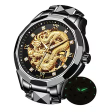 Olevs Gold Watches For Men Luxury Automatic Dragon Skeleton