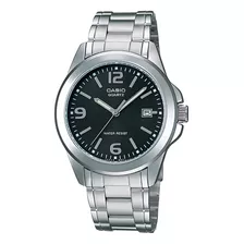 Reloj Pulsera Casio Enticer Mtp-1215 De Cuerpo Color Plateado, Analógica, Para Hombre, Fondo Negro, Con Correa De Acero Inoxidable Color Plateado, Agujas Color Gris Y Verde, Dial Gris Y Verde, Minuter