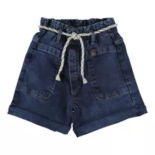 Shorts Jeans Infantil Menina Com Cinto Em Malha Malwee Kids