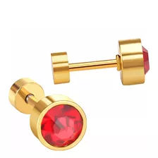 Brinco Zircônia Vermelho Bebê Infantil 3mm Ouro 18k Rosca