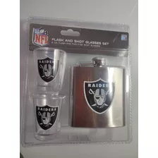 Set Tequilero Y Licorera Acero Inoxidable Raiders Nfl