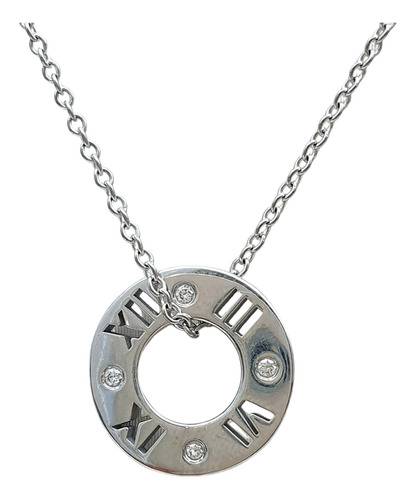 Colar Tiffany & Co C Pingente Atlas Em Ouro 18k E Diamantes Branco