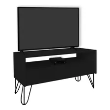 Rack Tv Bancada Nicho Pé Hairpin Legs Industrial Preto Laca