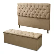 Cabeceira Ecalçadeira Baú Casal Queen 160cm Sofia Suede Bege