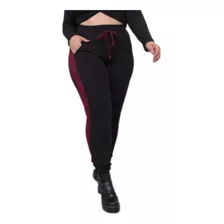 Calça Malha Crepe Jogger Feminina Plus Size Listra Lateral