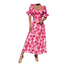 Vestido Floral Rosa Escote De Corazón Talla S Envío Gratis