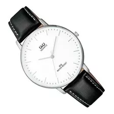 Reloj Q&q Modelo Qz00j301y Piel Negro Color Del Bisel Plateado Color Del Fondo Blanco