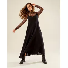 Vestido Zinzane Feminino Amplo Amarração Costas - Preto