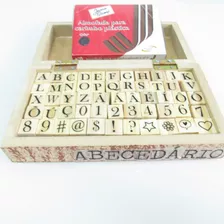 Kit Abcedario Com 51 Carimbos Letras E Números + Carimbeira