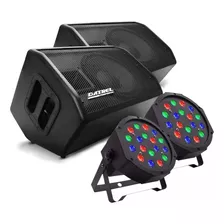 Kit Caixa Ativa Passiva Monitor Retorno 400w + 2 Canhão Led