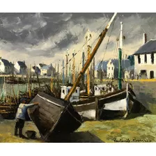 Porto Bessin França Barcos Pesca De Pissarro Em Tela 51x42 