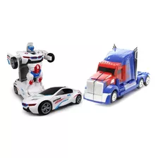 Kit Carro Caminhão + Bmw Vira Robô Luz Som Transformers!