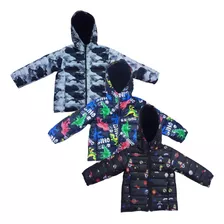 Campera Puffer Niño Nene Dino Con Abrigo Talle 4 Al 14 Kina