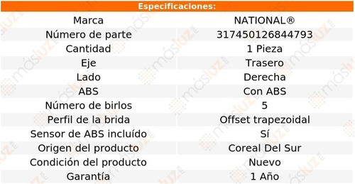 1- Maza Trasera Derecha Con Abs Es350 2007/2012 National Foto 3