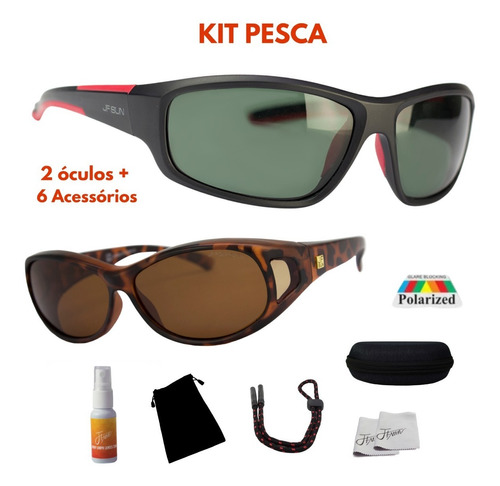 2 Óculos Sol Polarizados Pesca Esportiva + 6 Itens Uv400 Kit