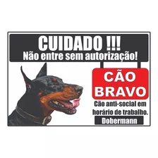 Placa Cuidado Cão Bravo Dobermann 30x45 Cm Placão