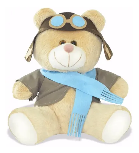 Urso Ursinho De Pelúcia Aviador 30cm Decoração Anti-alérgico Doce De Leite