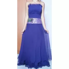 Vestido De Fiesta Largo, Diseñadora Jo Aguirre, Morado, Usad