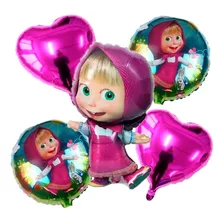 Set X5 Globos Metalizado Bouquet Personajes Fiesta Masha Oso