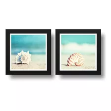 Kit 2 Quadros Conchas Mar Decoração Náutica Maritimo Praia