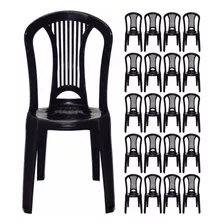 Kit 20 Cadeiras Plástico Tramontina Preta S/ Braço Reforçada