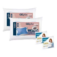 Kit 2 Travesseiros Gelflex Nasa Alto Duoflex 50x70x17 + 2 Capas Protetora Aproveite - Frete Grátis