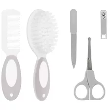 Kit De Higiene Para Bebê Com Tesoura E Pente 5 Peças - Buba Cor Cinza