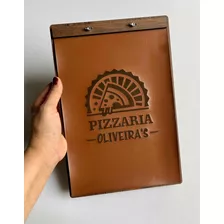 Prancheta Cardápio A4 Capa De Couro Mdf 6mm 5 Unidades