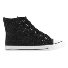 Tênis Infantil Diversão Preto Glitter Cano Alto Com Cadarço