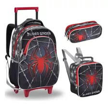 Kit Mochila Lancheira Estojo Menino Spider Dark Homem Aranha