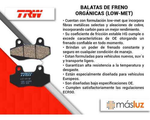 Balatas Bajos Metales Traseras Mercedes-benz C240 01/05 Trw Foto 4