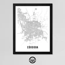 Cuadro Mapa Ciudades Córdoba Capital Deco Nordico 30x40 Mad