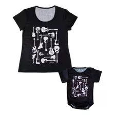 Camiseta Mamãe E Body De Bebê Guitarras Tal Mãe Tal Filho