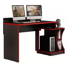 Mesa De Computador Solteiro Gamer 2 Nichos Preto/vermelho-va
