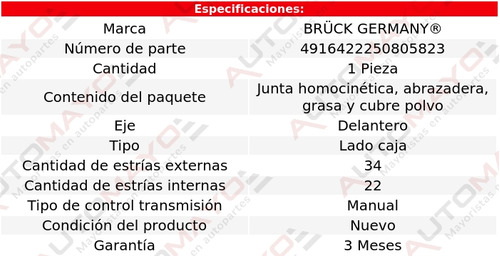 Un Junta Homocintica Lado Caja Bruck Aveo 1.6l 4 Cil 08-18 Foto 2