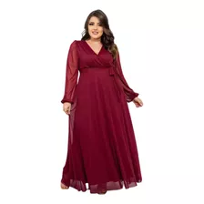 Vestido Longo Tule Com Fenda Elegante Plus Size