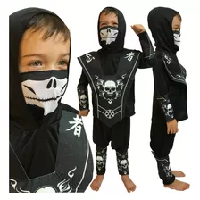 Fantasia Ninja Caveira Samurai Infantil Criança Barato Luxo