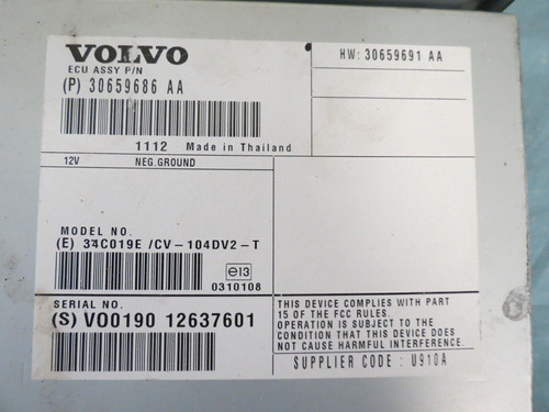 12 2012 Volvo Xc60 V70 Audio Radio Amp Amplifier 306 Ccp Foto 2