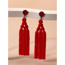 Pendientes Largos Con Fleco Rojo/unitalla