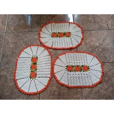 Kit 3 Tapetes De Crochê Oval Queridinho Floral 