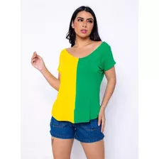 Blusa Feminina Copa Brasil Seleção Verde Amarelo Bandeira