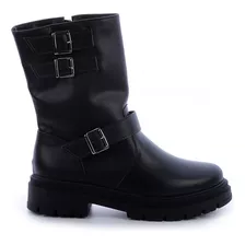 Bota Coturno Feminino Salto Tratorado Fivelas Moda Damannu