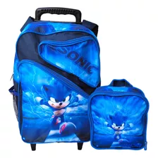 Kit Mochila Rodinha Sonic +lancheira Infantil Escolar Tam G