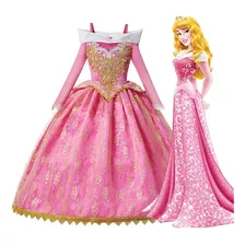 Vestido Aurora Da Bela Adormecida Para Meninas, Manga Compri