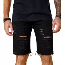 Bermudas Jeans Masculina Skinny Rasgada Desfiada Original Nf