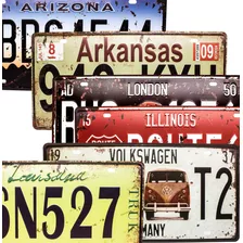 Kit 24x Placas Aço Carro Decorativas Vintage Varios Modelos