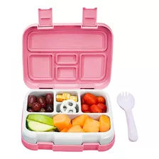 Redlemon Lonchera Para Niños Tipo Bento Box De 5 Divisiones, Sellado Hermético Antiderrames, Con Recipiente Para Comida Desmontable, Incluye Tenedor-cuchara, Color Rosa