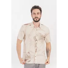 Camisa Masculina Gangster Manga Curta Estampa Tropical