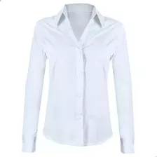 Camisete Camisa Feminino Social Branco Manga Longa Promoçã