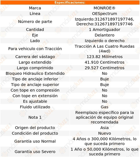 (1) Amortiguador Del Oespectrum Der O Izq Hombre 4wd 98/00 Foto 2